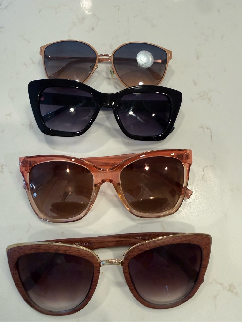 4-Pack Women’s Sunglasses Set — Black, Pink, Rose Gold, Brown Styles